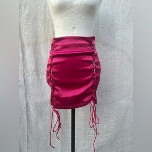Pink Lace-Up Satin Skirt